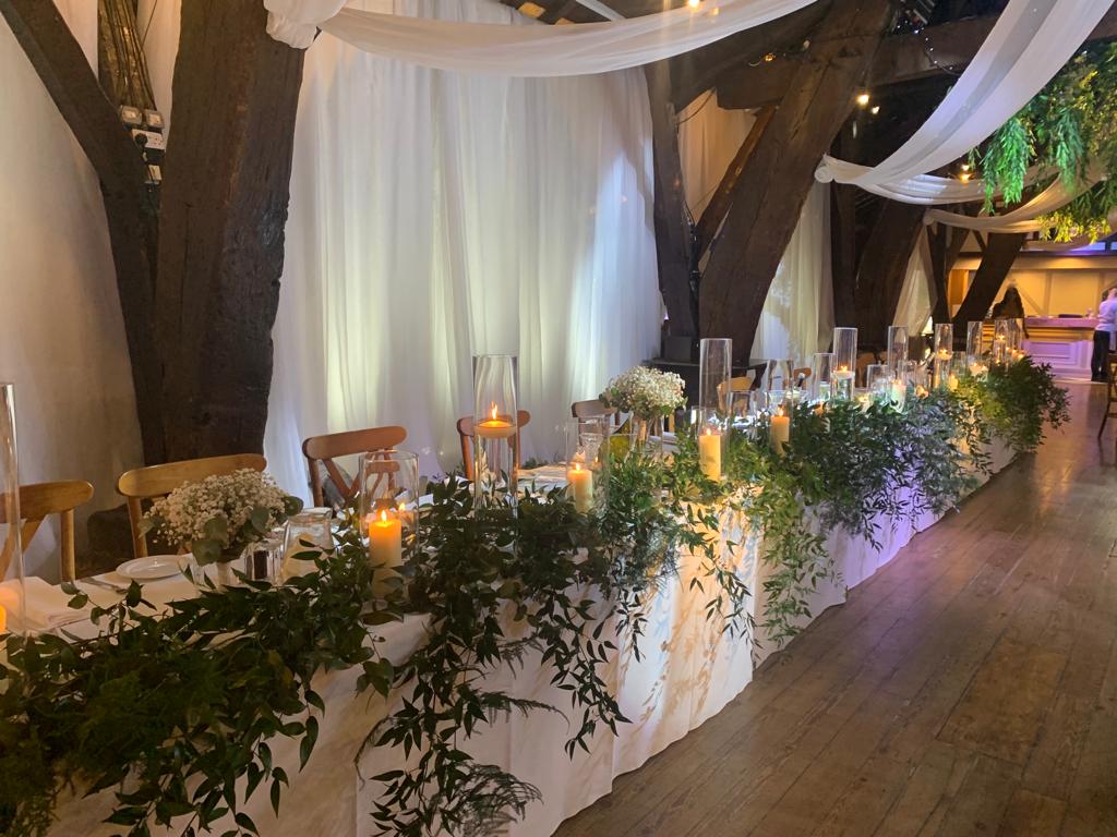 Botanical themed wedding decor at Bartle Hall, Lancashire